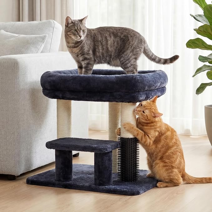 Heybly Cat Scratching Post with Grooming Brush & Gentle Step, HSP001SG | Smoky Gray