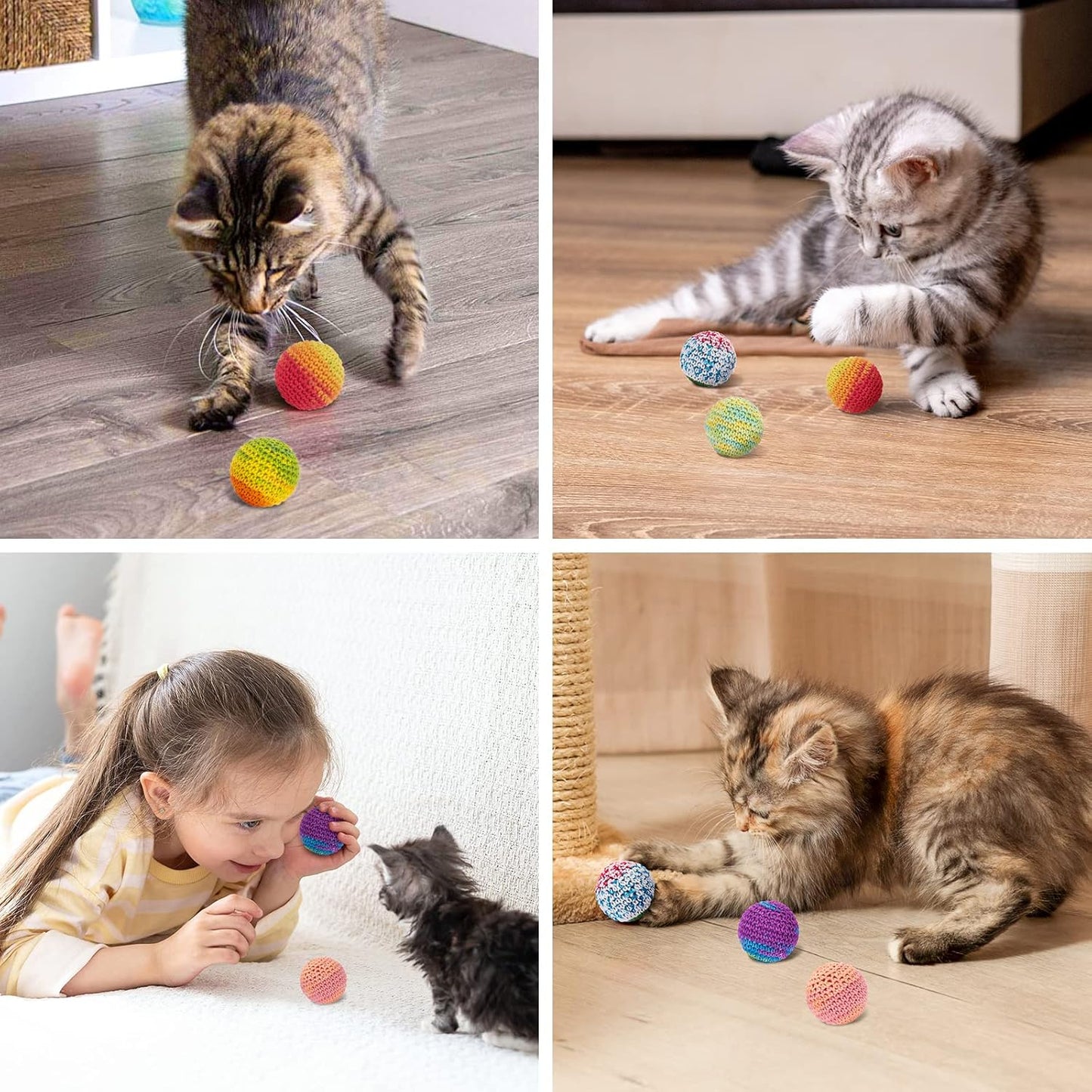Retro Shaw Cat Toys Balls, Woolen Yarn Cat Ball Toy with Bell Inside-6 pack