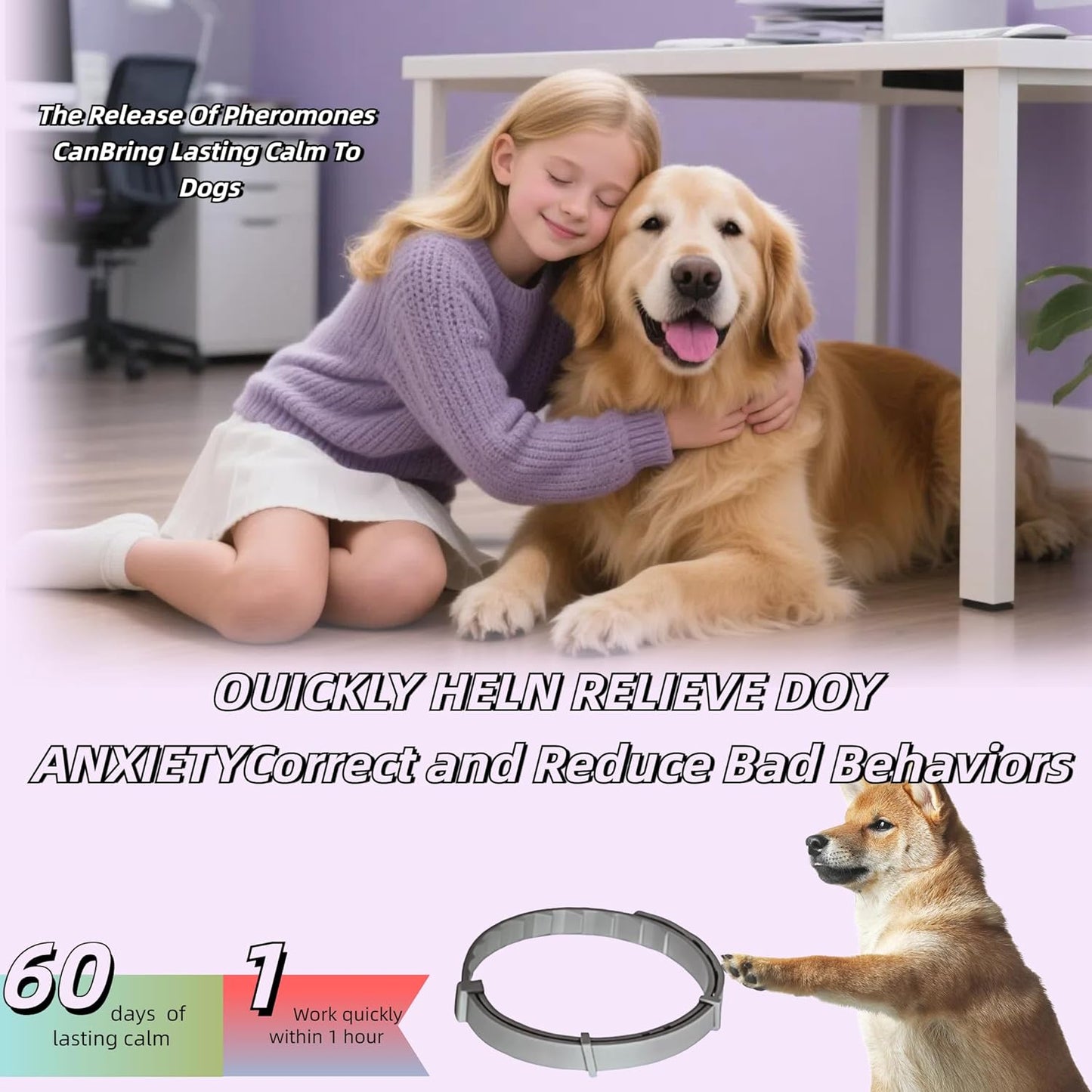 Calming Collar for Dogs, Relieves Anxiety, Adjustable Design, Suitable for All Dogs with Barking, Biting, Scratching, and Insecurity(Gray, 3 Count)