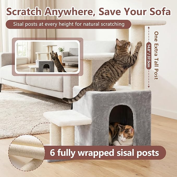Heybly Cat Scratching Post, Pet Steps for Indoor Cats and Dogs, HSP002SWWH |Light Gray & White
