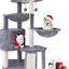 TWDEPART Cat Tree Tower with Scratching Posts,Activity Centre Climbing Tree Furniture with Cat Condo and Two Hammocks,Grey