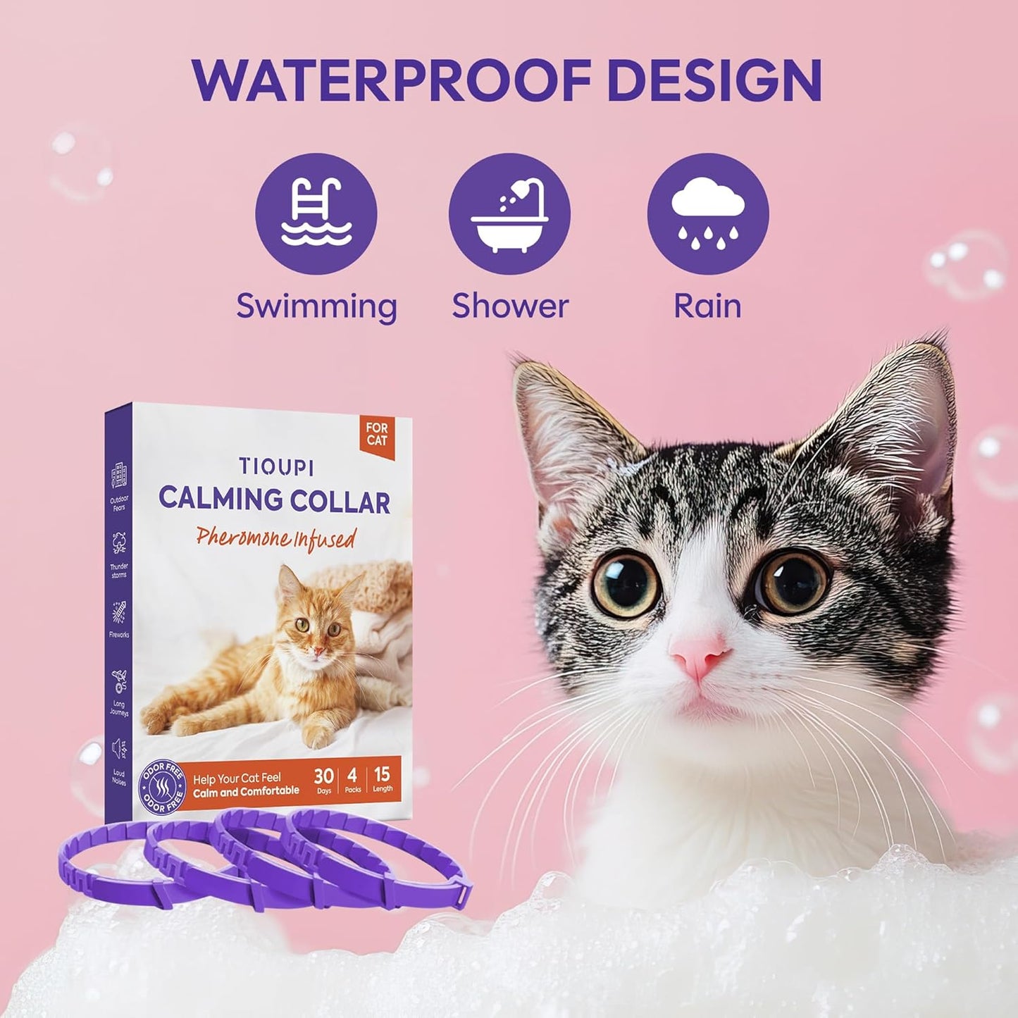 4 Pack Calming Collar for Cats: Anti Anxiety - cat Stress and Anxiety Relief