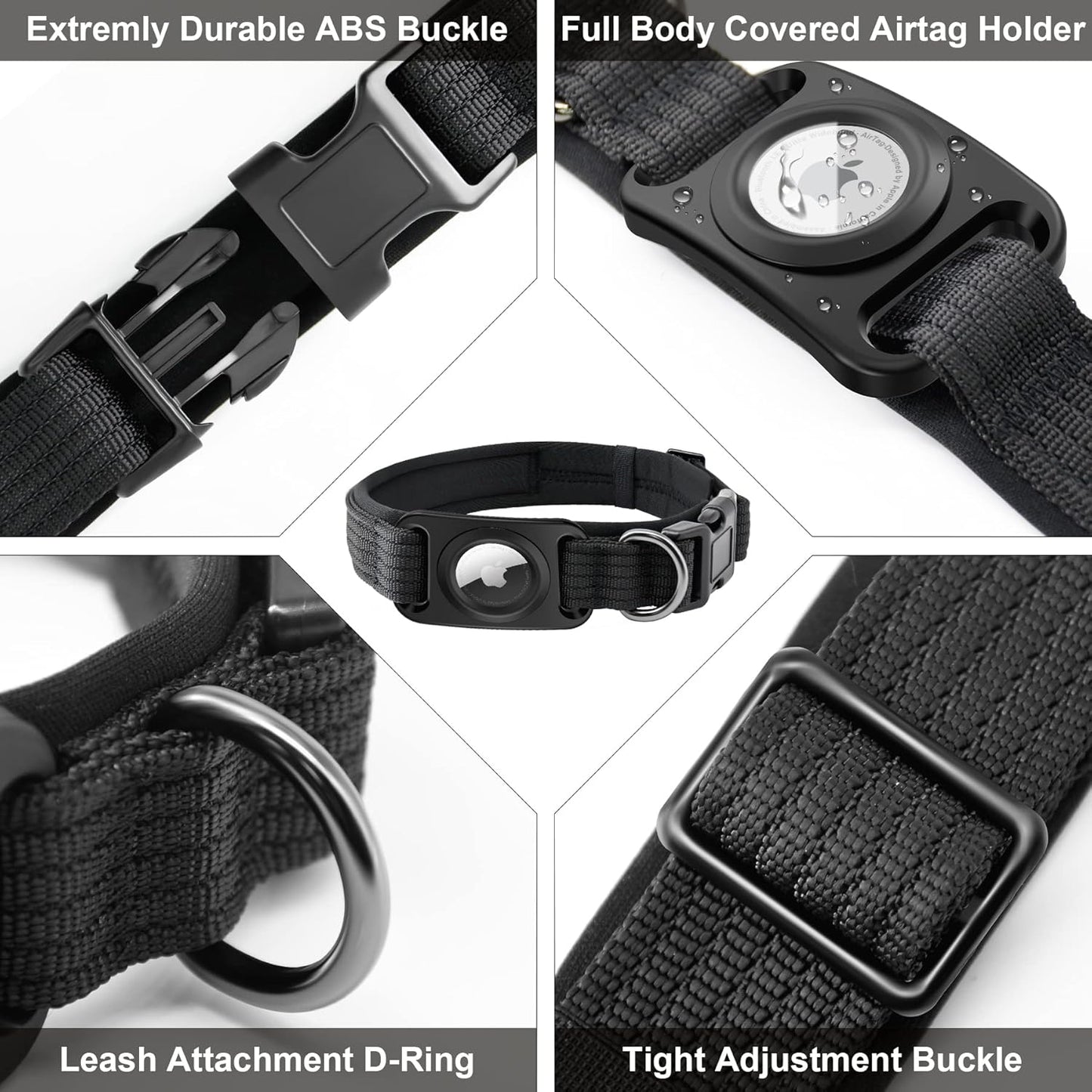 Waterproof Airtag Dog Collar, Padded Apple Air Tag Dog Collar, Heavy Duty Dog Collar with AirTag Holder [Full Body Covered] L