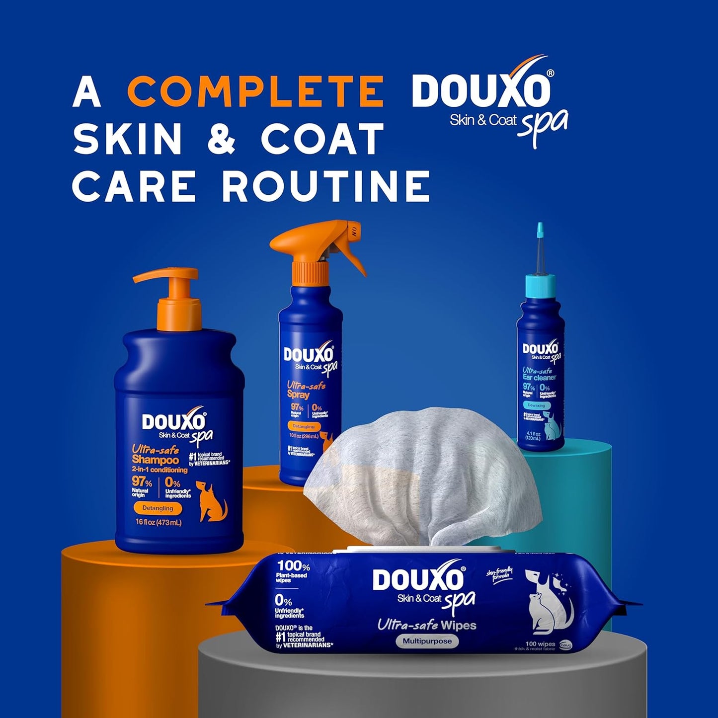 DOUXO® Skin & Coat SPA - Ultra-Safe 2 in 1 Conditioning Dog Shampoo, 16 fl oz, Cleans and Deeply Hydrates The Skin, Leaves The Coat Soft, Silky and Detangled, Skin-Friendly Formula