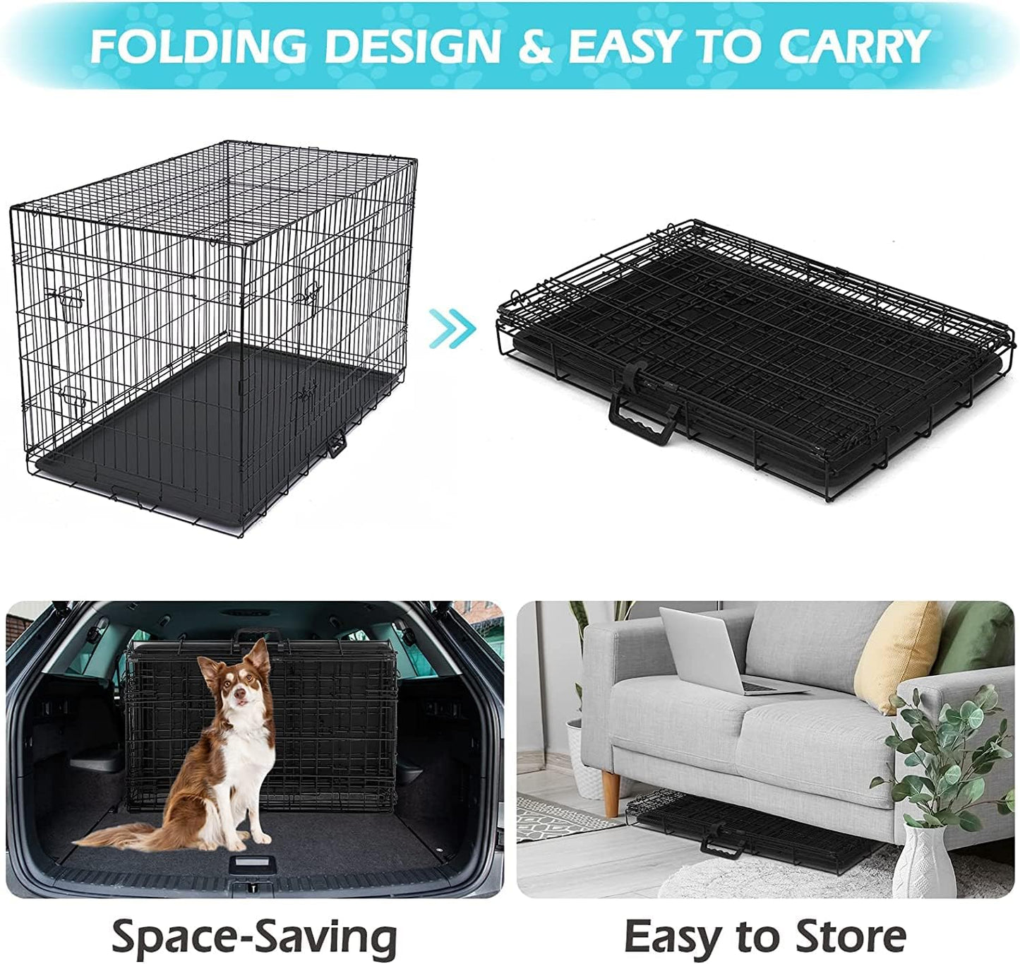 Advwin 24" Dog Cage Pet Crate Puppy Cat Foldable Metal Kennel 2 Doors with Removable Tray
