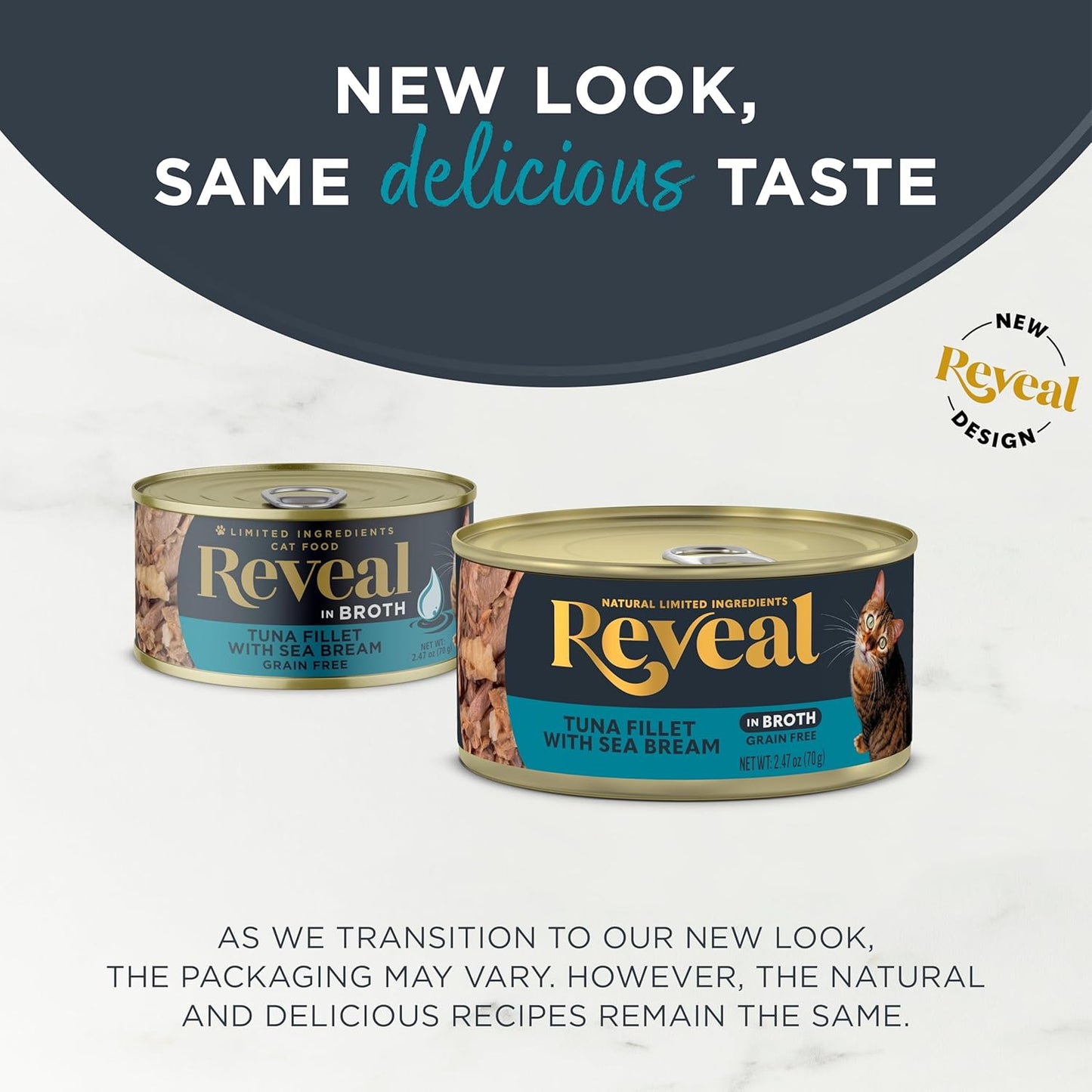 Reveal Natural Wet Cat Food, 24 Count, Grain Free, Limited Ingredient Canned Food for Cats, Tuna with Sea Bream in Broth, 70g Tins