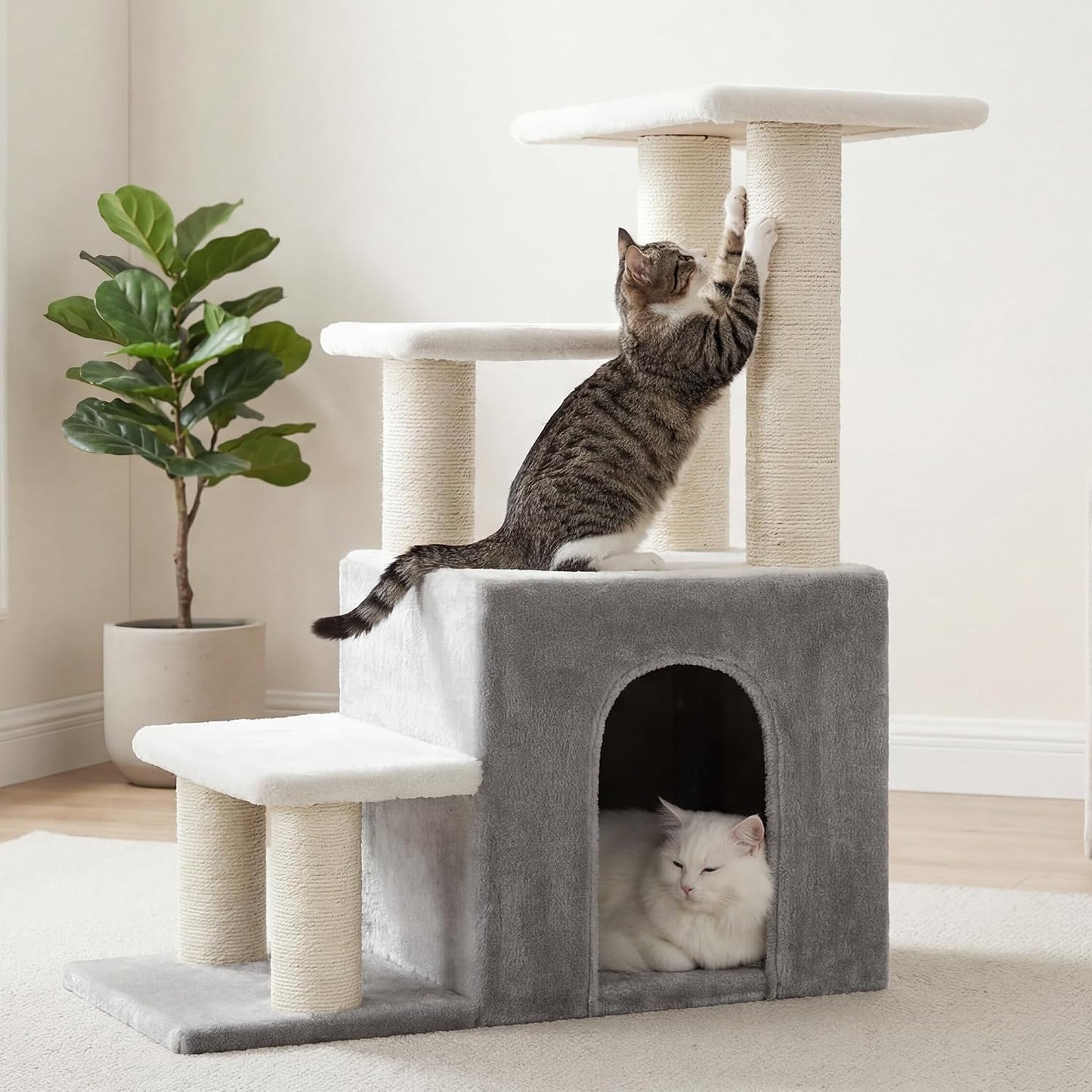 Heybly Cat Scratching Post, Pet Steps for Indoor Cats and Dogs, HSP002SWWH |Light Gray & White