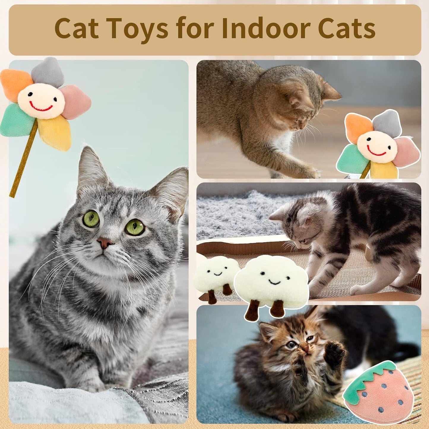 Catnip Toys for Indoor Cats - Cute Chew Toys for Teething, 3Pcs Bite Resistant Toy With Catnip