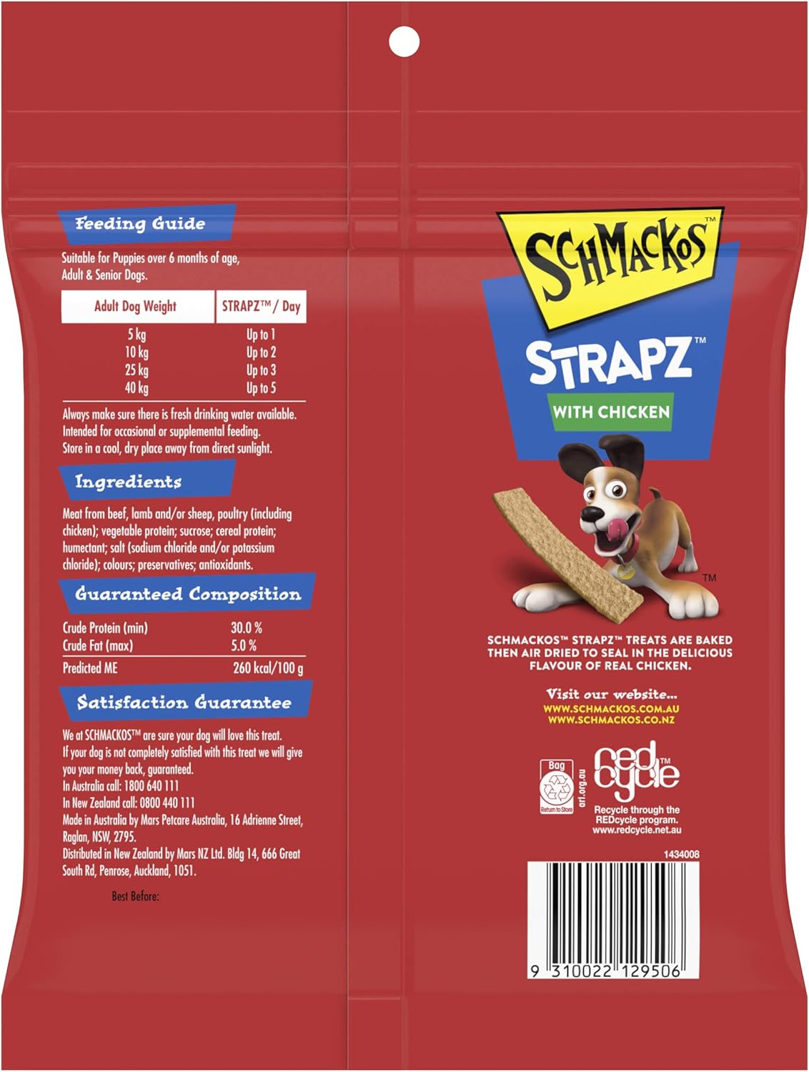 SCHMACKOS Strapz Dog Treats With Chicken 500g, 4 Pack