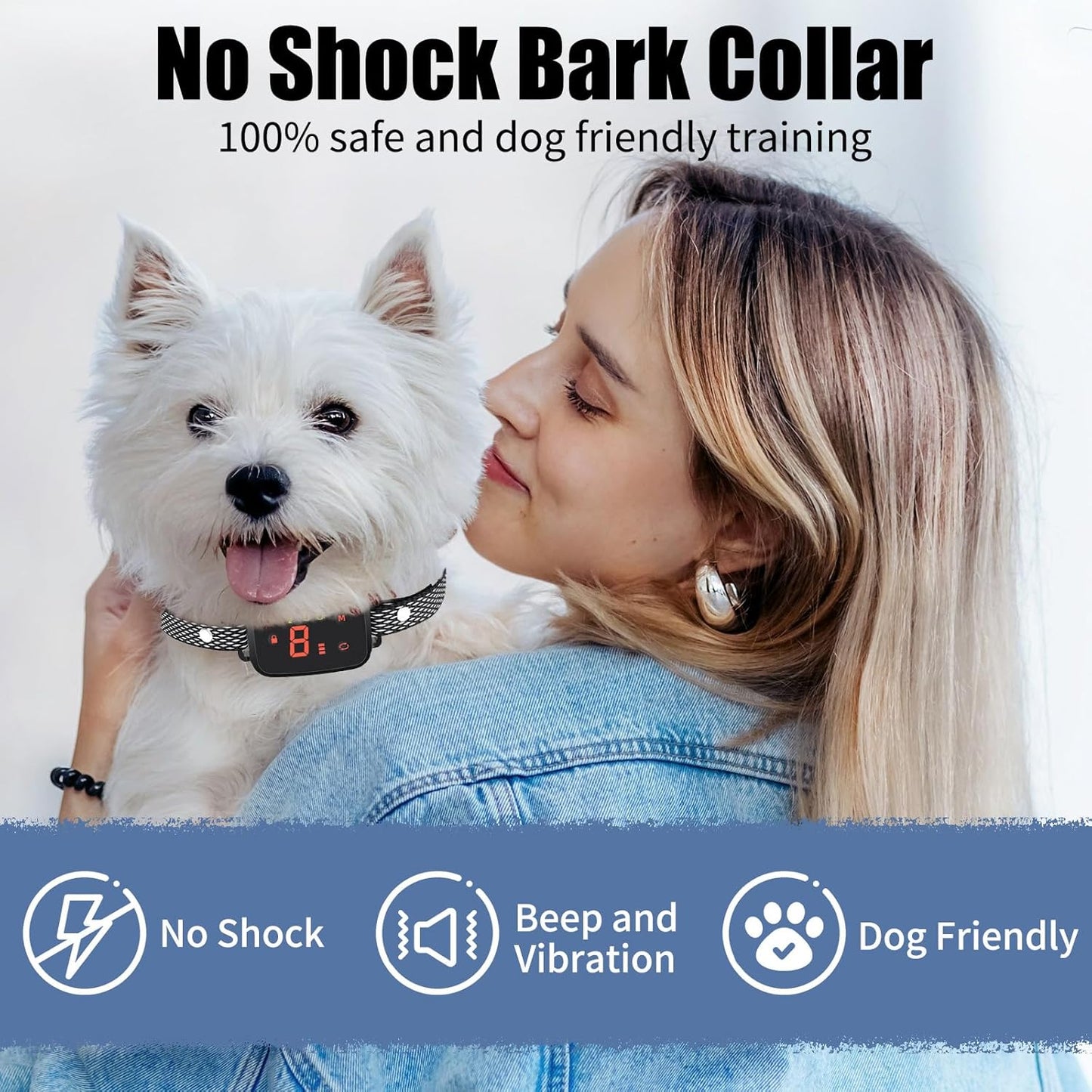 Anti Bark Collars for Dogs, No Shock Bark Collar, IP67 Waterproof Barking Collar