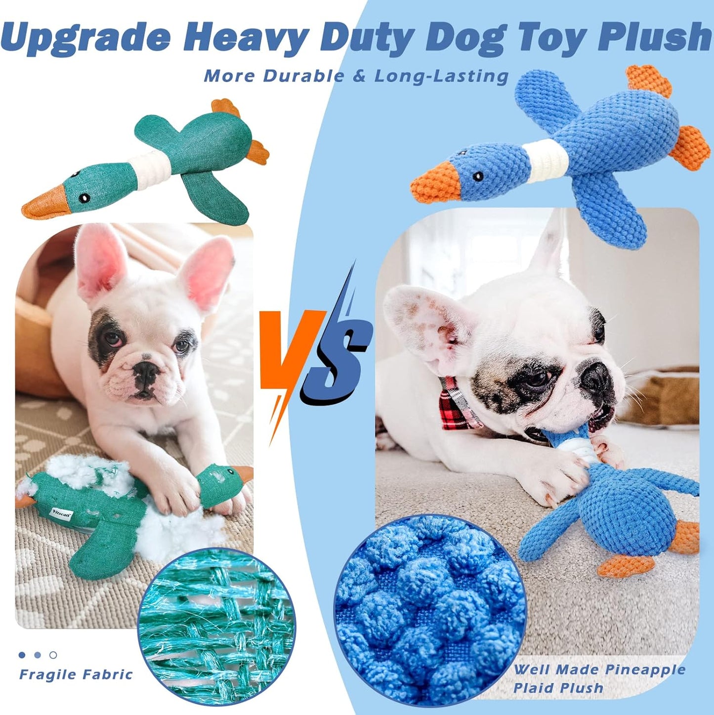 Vitscan Upgraded Goose Indestructible Dog Toys for Aggressive Chewers,Crinkle Squeaky Plush Dog Puppy Chew Toys for Teething, Duck