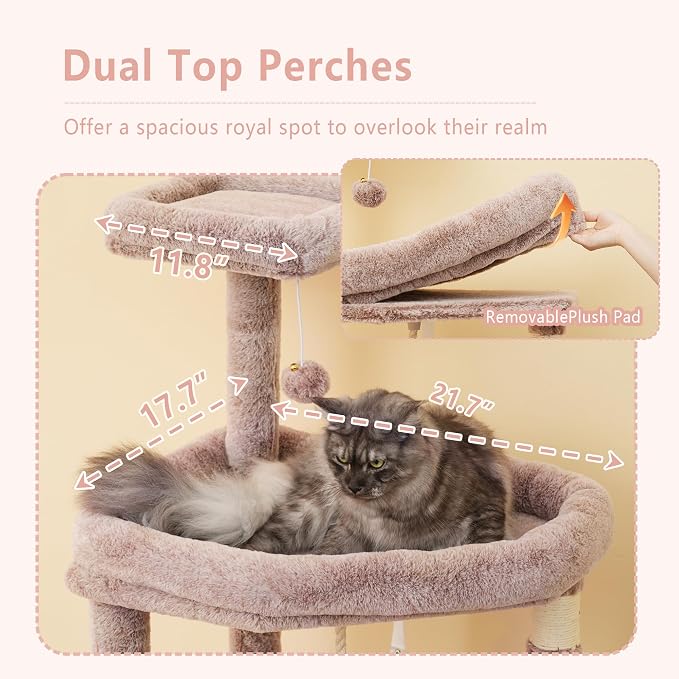 Heybly 64.2" Heavy-Duty Cat Tree for Large Cats with Wide Base HCT027MU | Rosy Brown