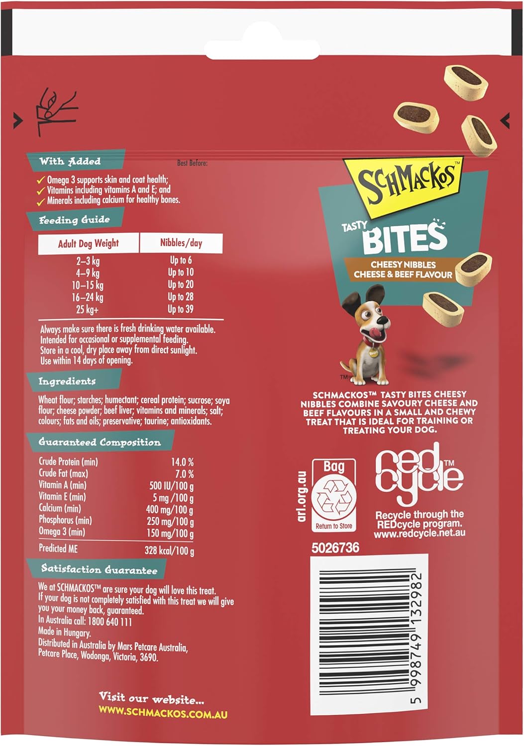 SCHMACKOS Tasty Bites Cheese & Beed Flavour 140g, 6 Pack