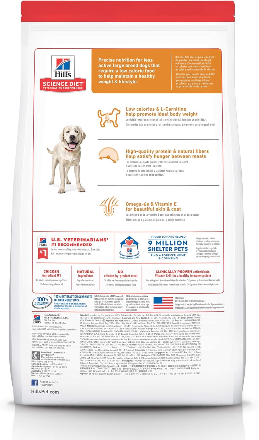 Hill's Science Diet Light Adult Large Breed,Chicken Meal and Barley Recipe, Low Calorie Dry Dog Food for Healthy Weight and Management, 12kg Bag