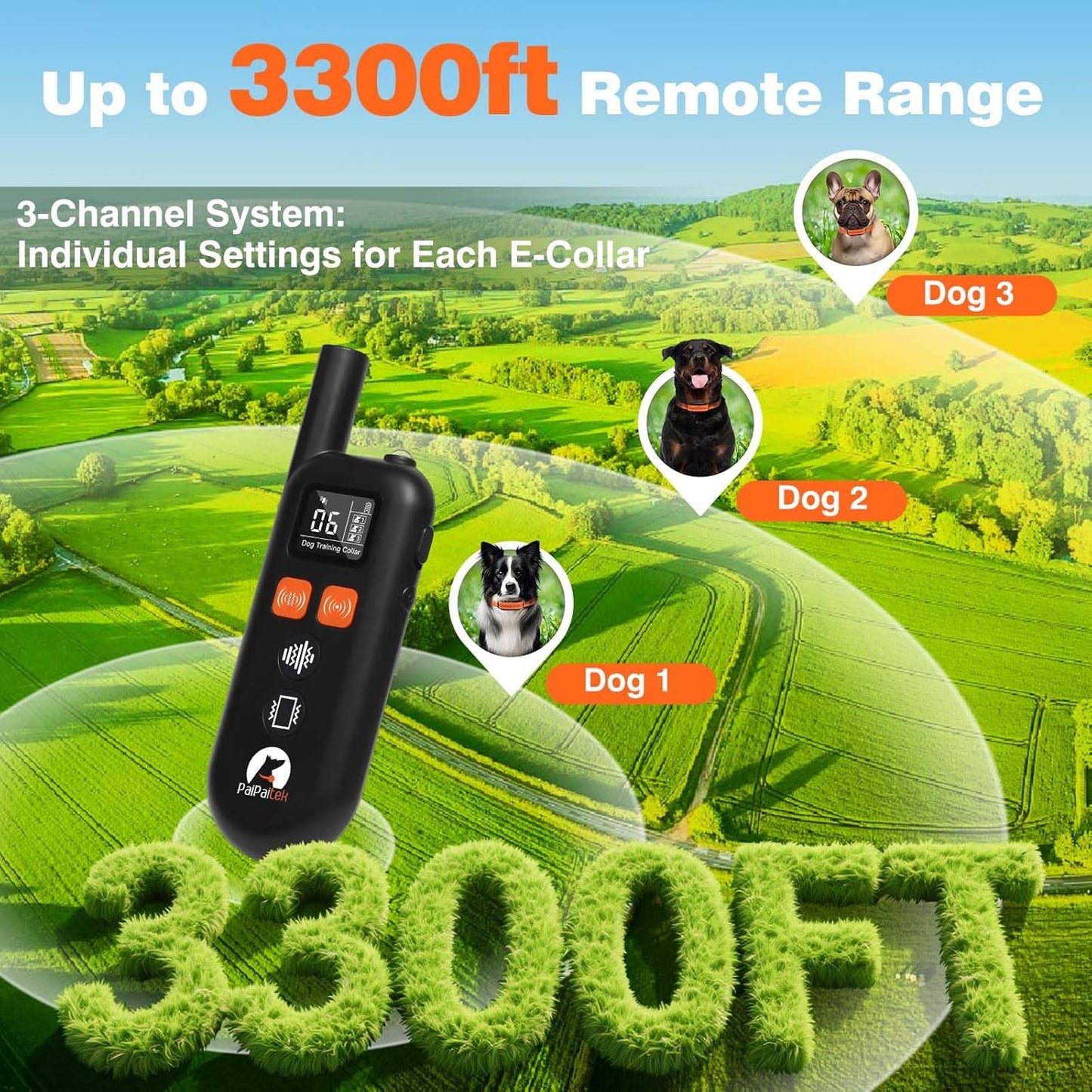 PaiPaitek Vibrating Dog Collar No Shock - 3300ft Dog Training Collar with Remote for 10-120lbs Small Medium Large