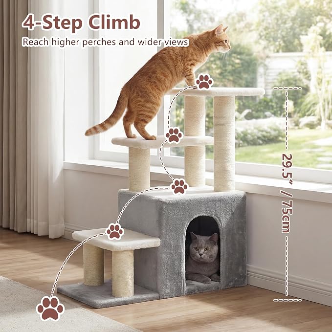 Heybly Cat Scratching Post, Pet Steps for Indoor Cats and Dogs, HSP002SWWH |Light Gray & White