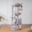 Heybly HCT050W Cat Scratching Post with Blankets for Large Cat Tree Large Platforms Cave 50 x 50 x 153cm Light Grey