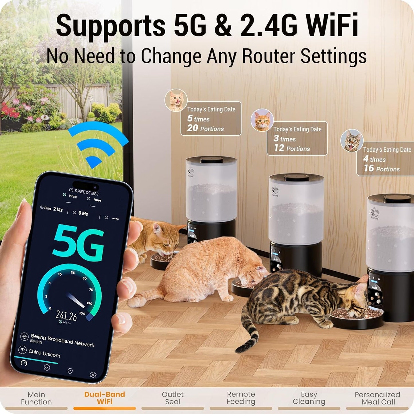 Frienhund Automatic Cat Feeder with 5G WiFi: Automatic Dog Feeder with 5L