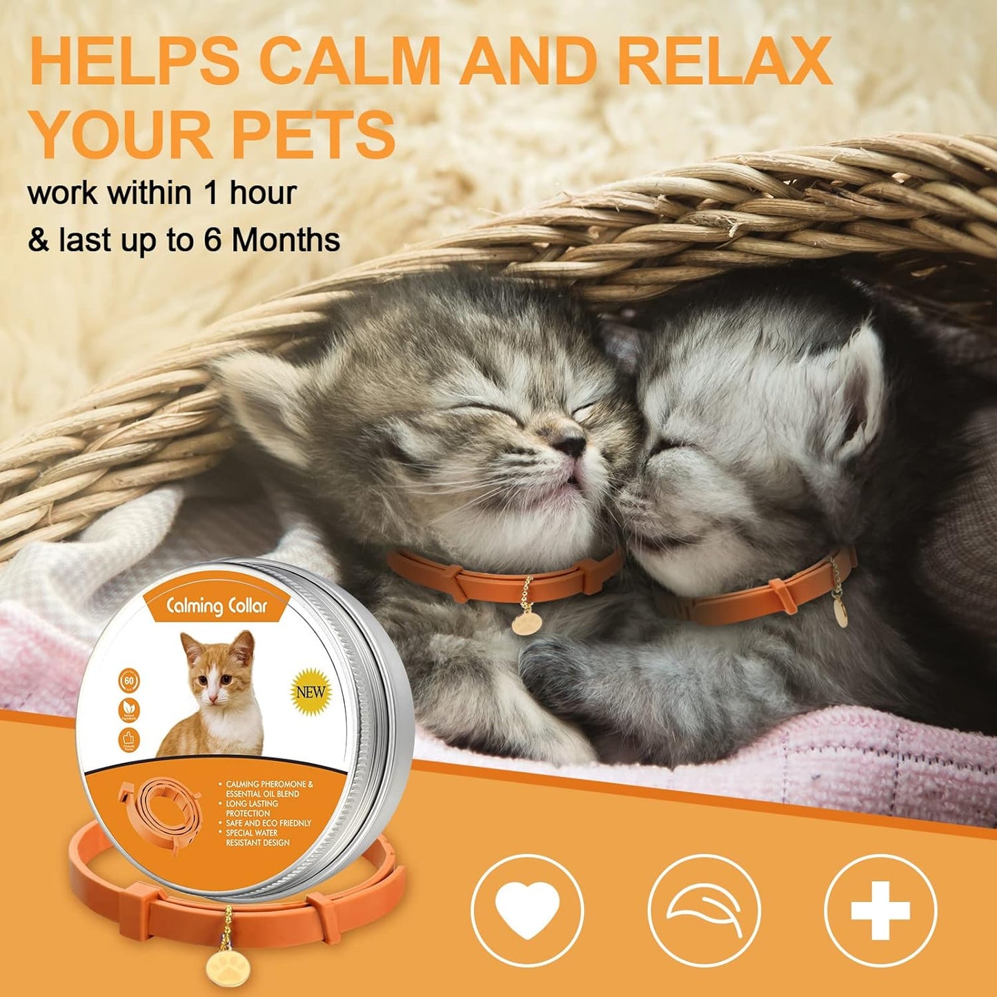 4 Pcs Cat Calming Collar Adjustable Lavender Scent Relaxing Cat Collar with 2 Pendant