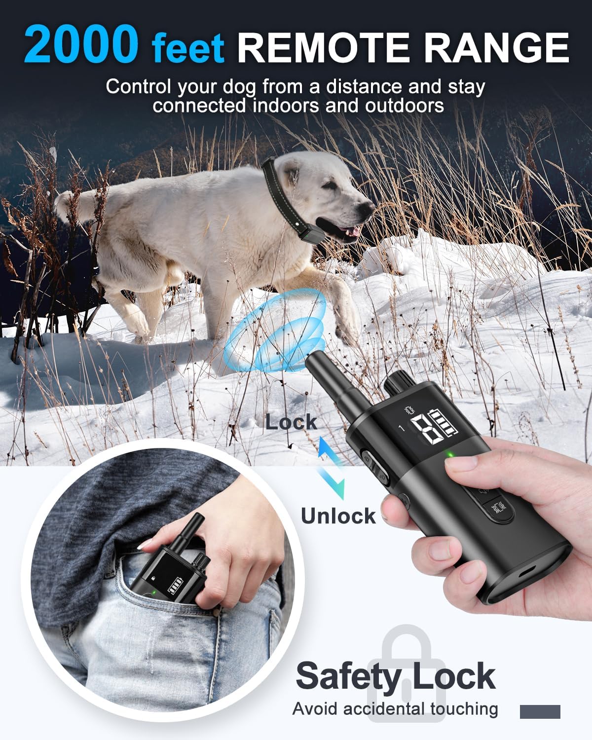 No Shock Dog Training Collar with Remote, Dog Vibration Collar with Controller Beep and Vibrate Only, Safe Lock Waterproof Rechargeable Vibrating Collars for Dogs(10-120 lbs)-No Prongs (Black)