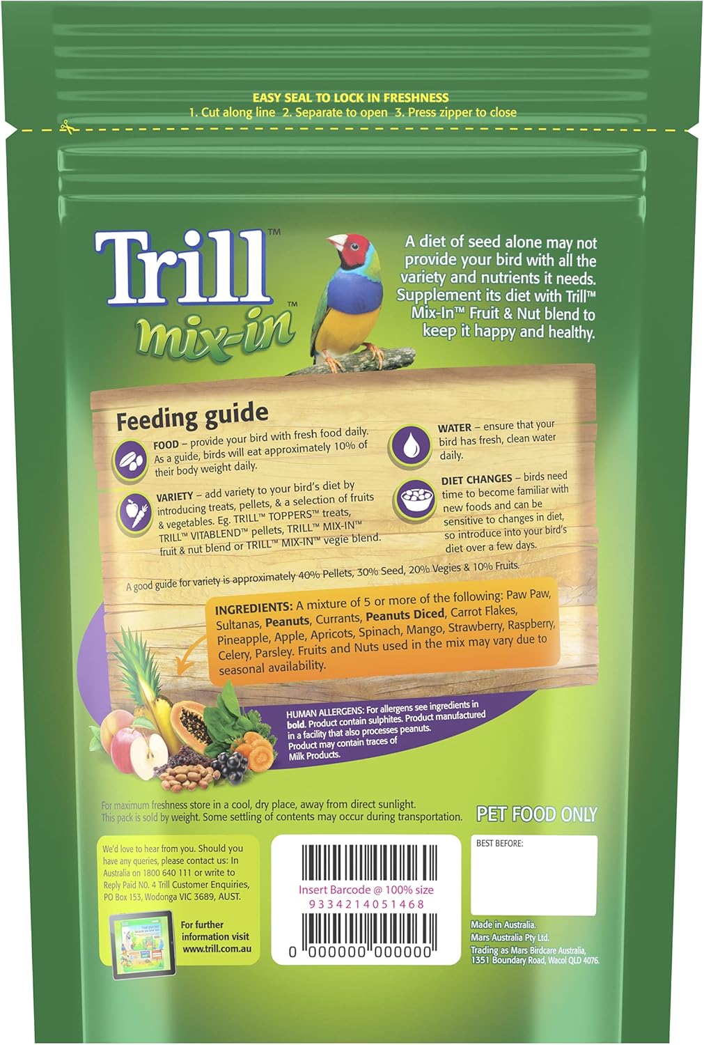 Trill Mix-In Fruit & Nut, 475g – Blend with Bird Food for Extra Nutrition