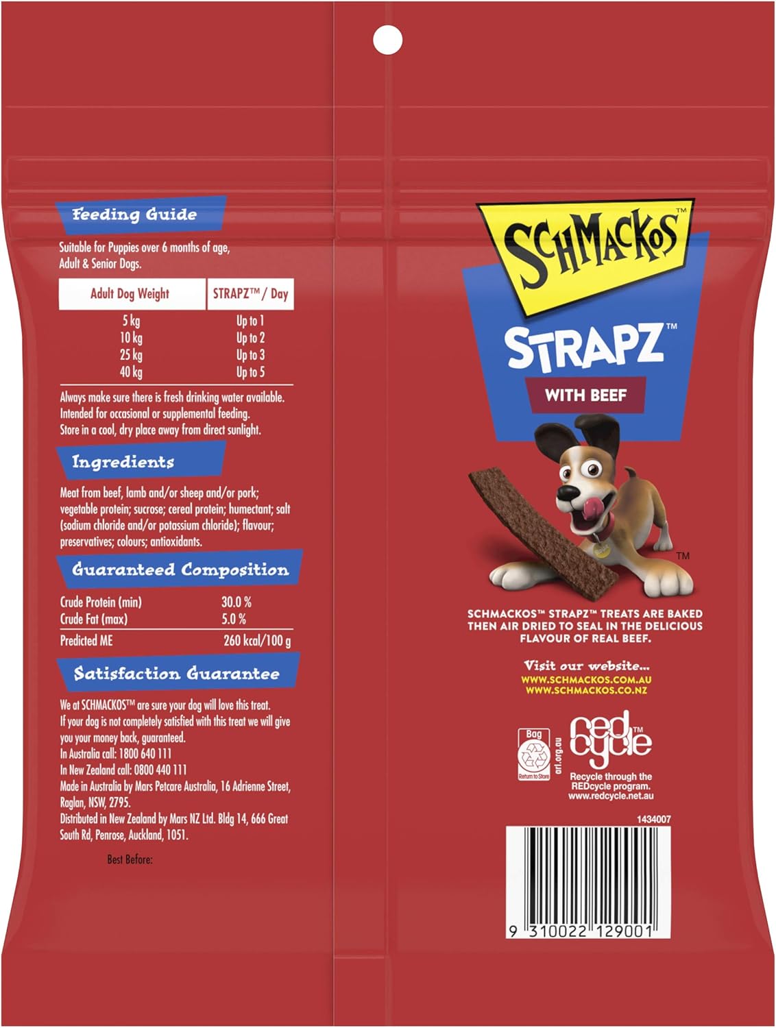 SCHMACKOS Strapz Dog Treats With Beef 500g , 4 Pack