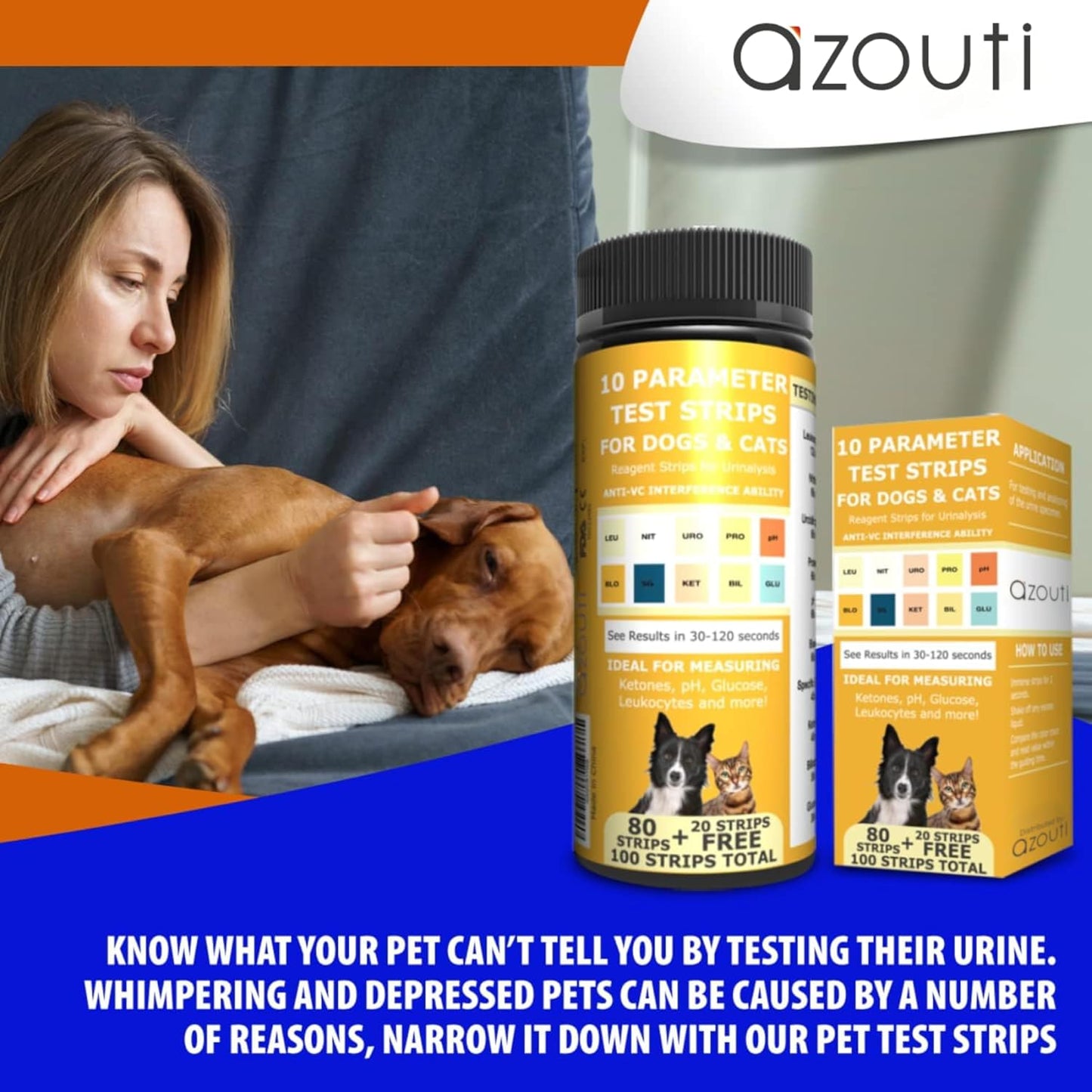 Pet Test Strips for Dogs, Cats, and Other Animal Pets. Accurate Urine Monitoring and Testing Kit That Helps Veterinarian Tests for Blood, Glucose, pH, Specific Gravity, UTI, Liver and Kidney Health.