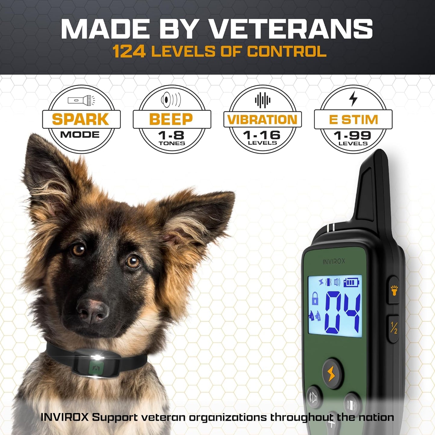INVIROX Training Collar for Large Dog [Spark K9] 124 Levels Dog Training Collar with Remote 1100yd Range
