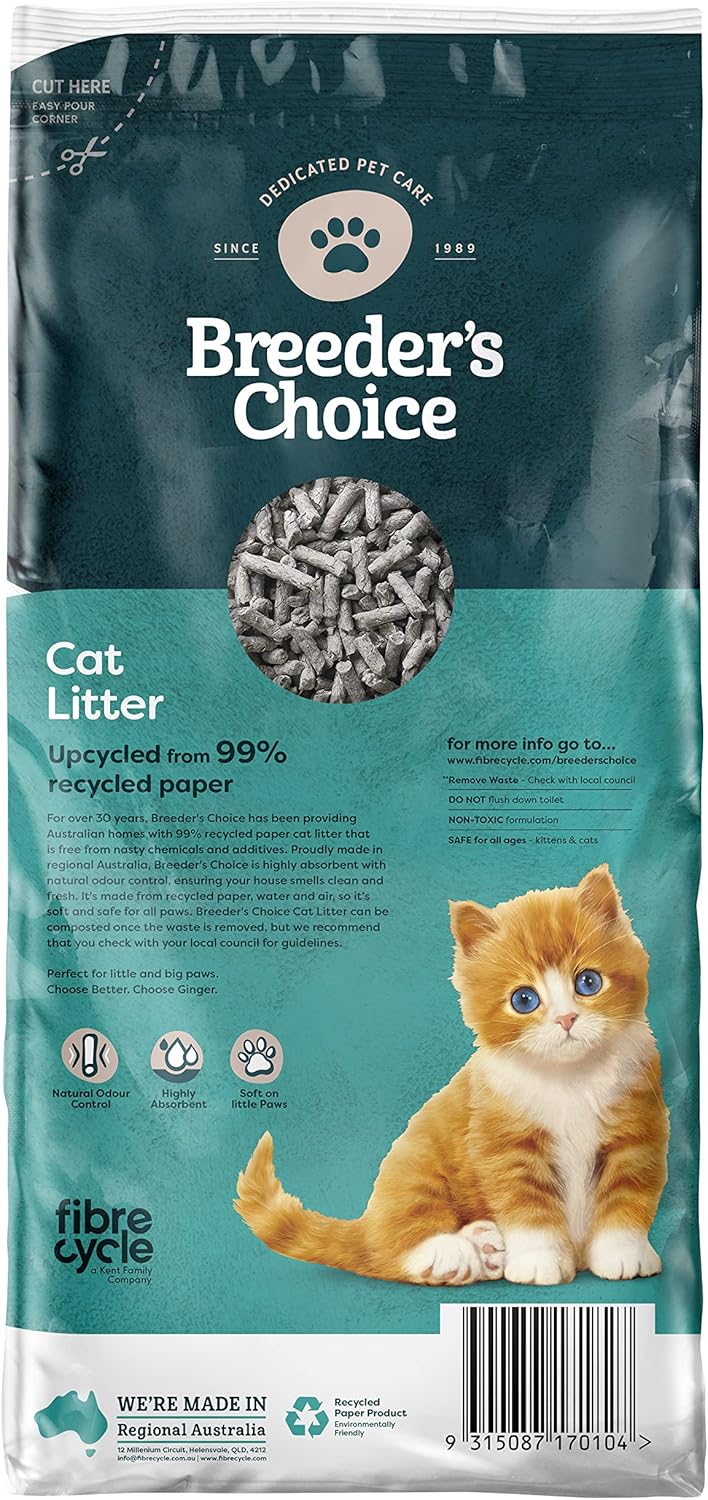 Breeders Choice 99 percent Recycled Paper Cat Litter 15 Litre