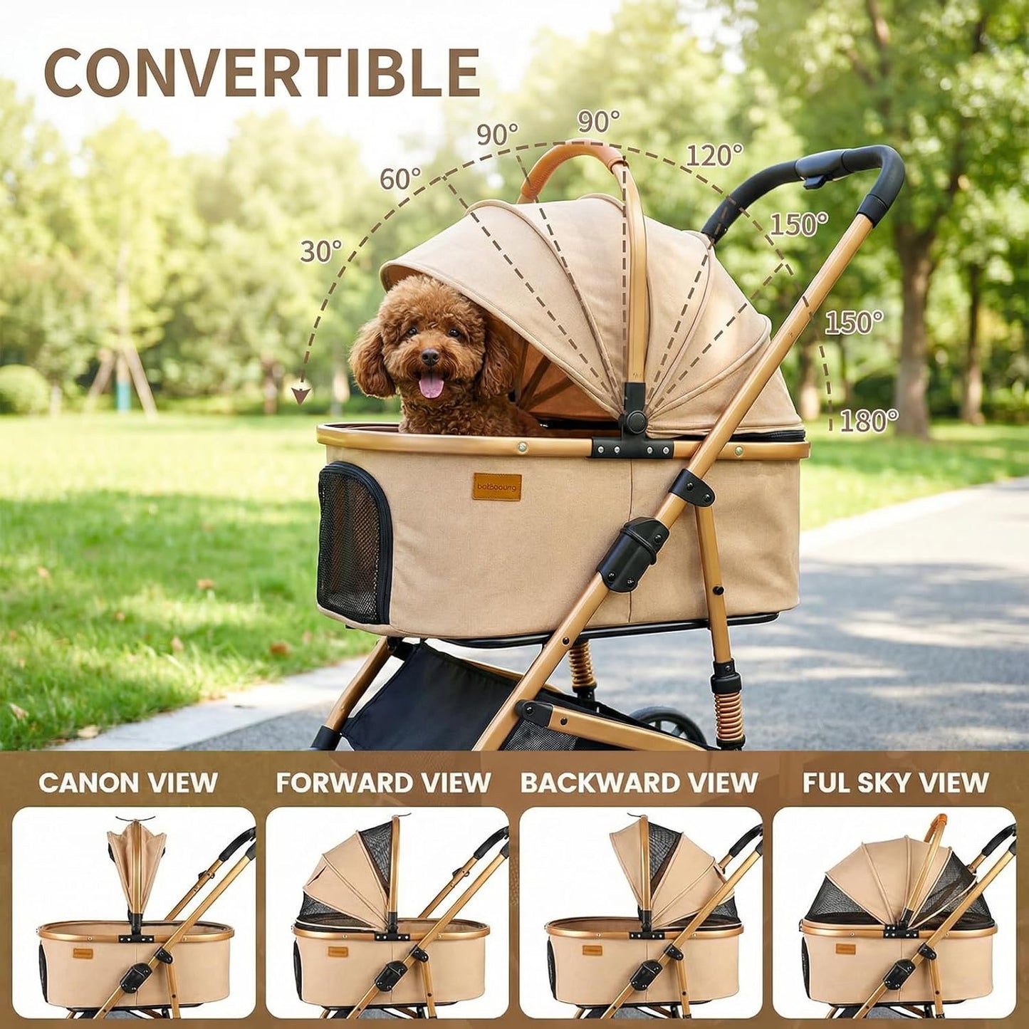 3-in-1 Dog Stroller for Medium Dogs up to 50 lbs, Smooth-Ride Pet Stroller with Detachable Carrier & Car Seat Combo