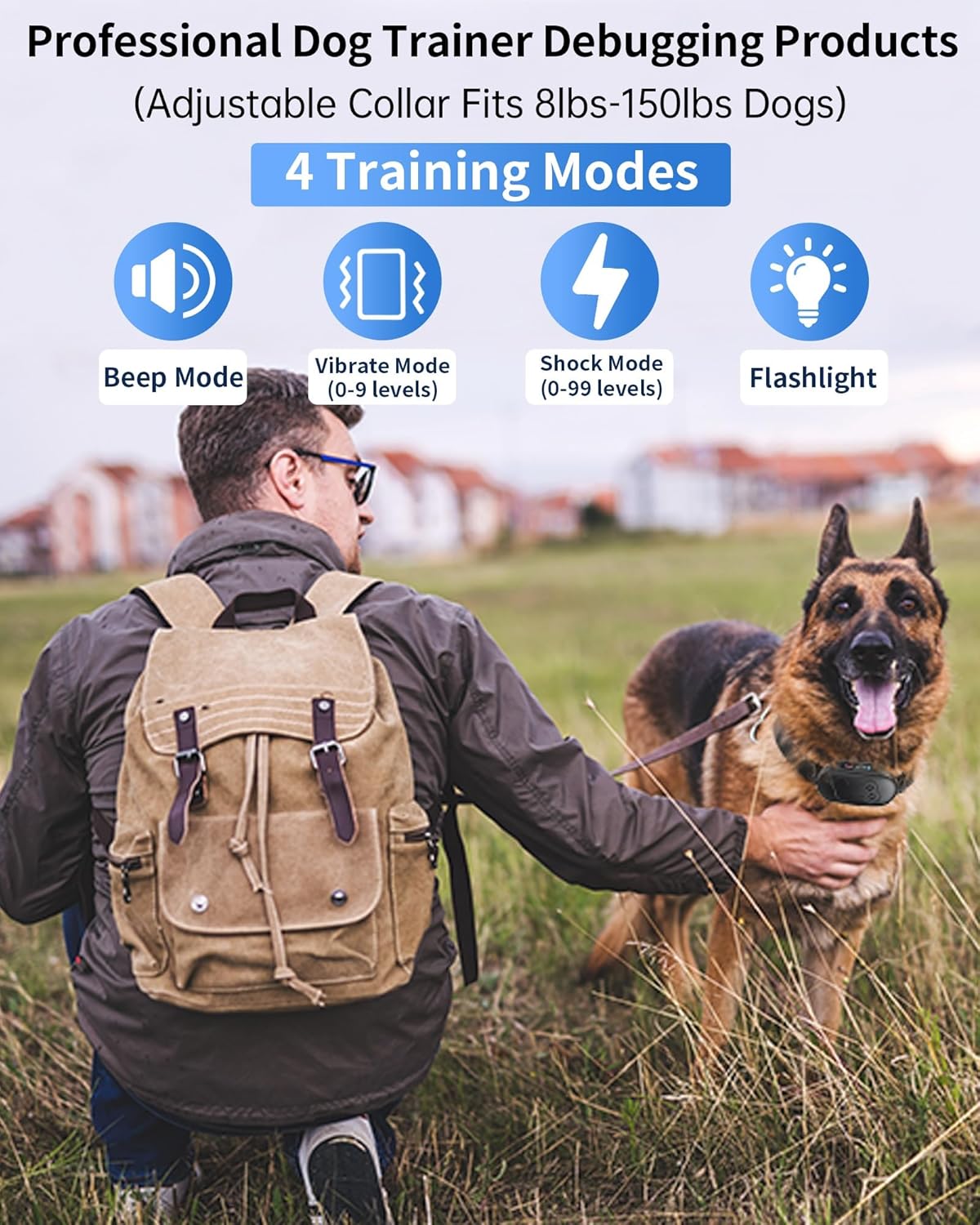 Dog Shock Collar with Remote Control - Rechargeable Dog Training Collar, IPX7 Waterproof E Collar for Dogs with 4 Safe Modes Flashlight Beep Vibration Shock Ideal for All Dog Sizes (8-150lbs)