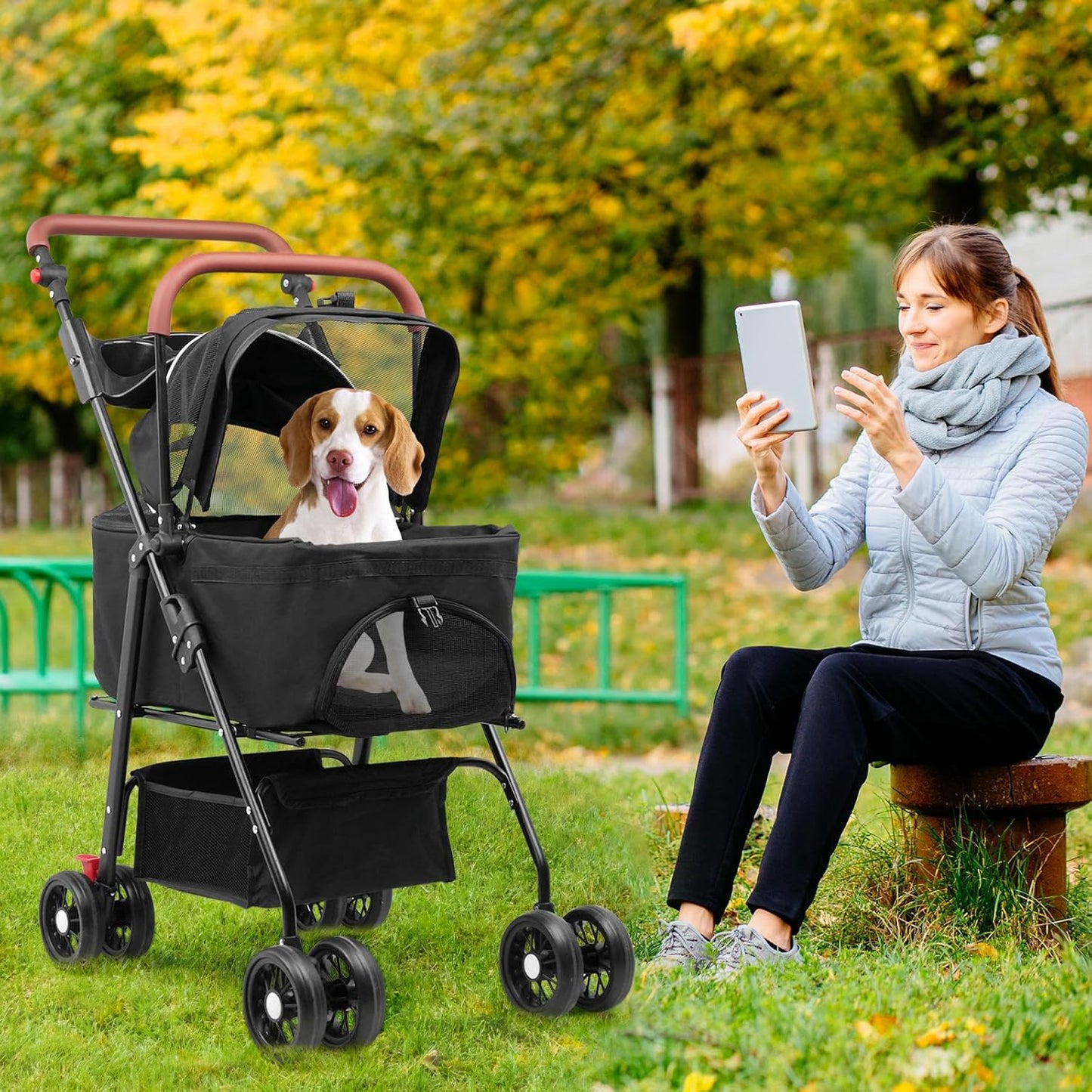 Advwin 3 in 1 Folding Dog Stroller, Pet Stroller for Small/Medium Dogs