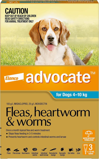 Advocate Flea, Heartworm and Worm Control for Medium Dogs, Aqua, 3 Pack
