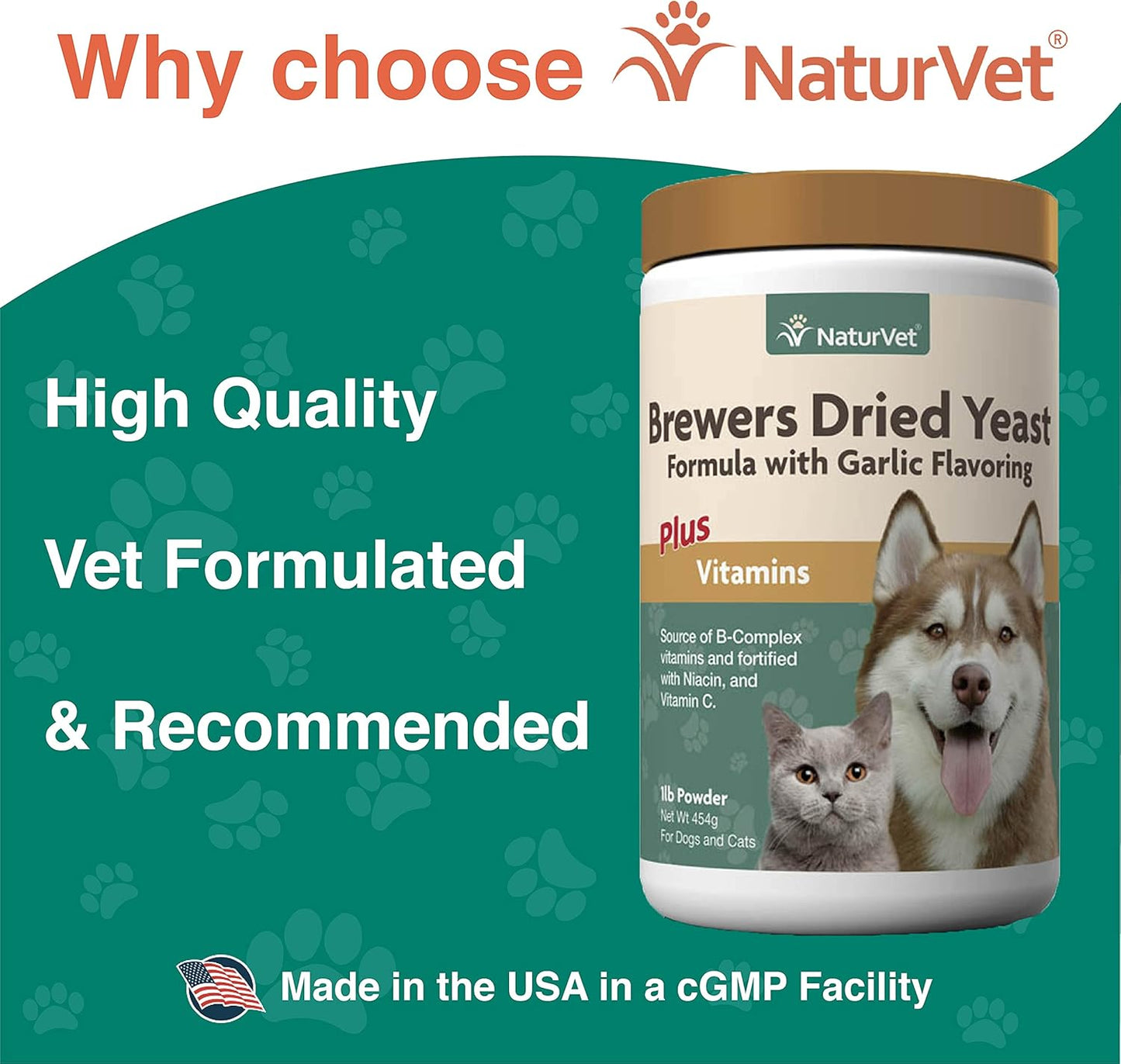NaturVet Brewer's Dried Yeast Formula Powder for Dogs and Cats, 1-Pound