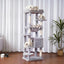 Heybly HCT050W Cat Scratching Post with Blankets for Large Cat Tree Large Platforms Cave 50 x 50 x 153cm Light Grey