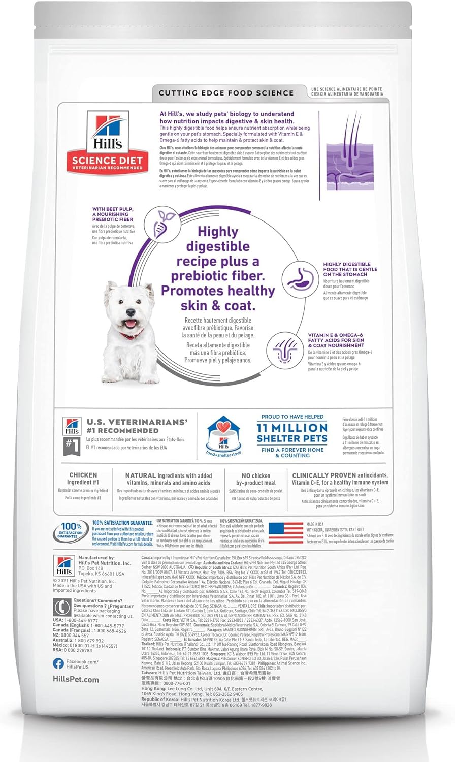 Hill's Science Diet Sensitive Stomach & Skin Adult Small Bites, Chicken Recipe, Dry Dog Food, 6.8kg Bag