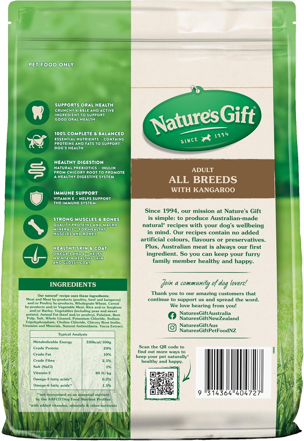 Nature's Gift Adult Dry Dog Food, Kangaroo 2.5kg - 100% Complete & Balanced Nutrition