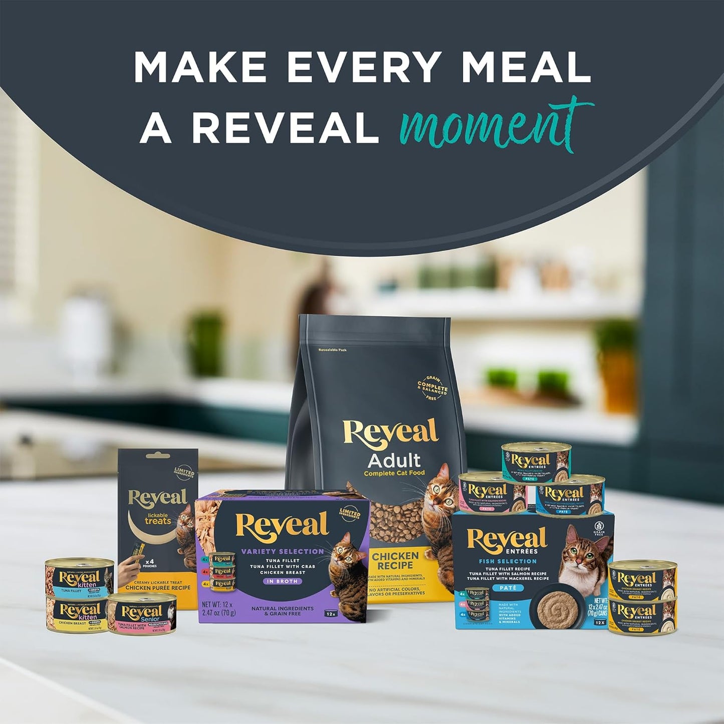 Reveal Natural Wet Cat Food, 24 Count, Grain Free, Limited Ingredient Canned Food for Cats, Ocean Fish in Broth, 70g Tins