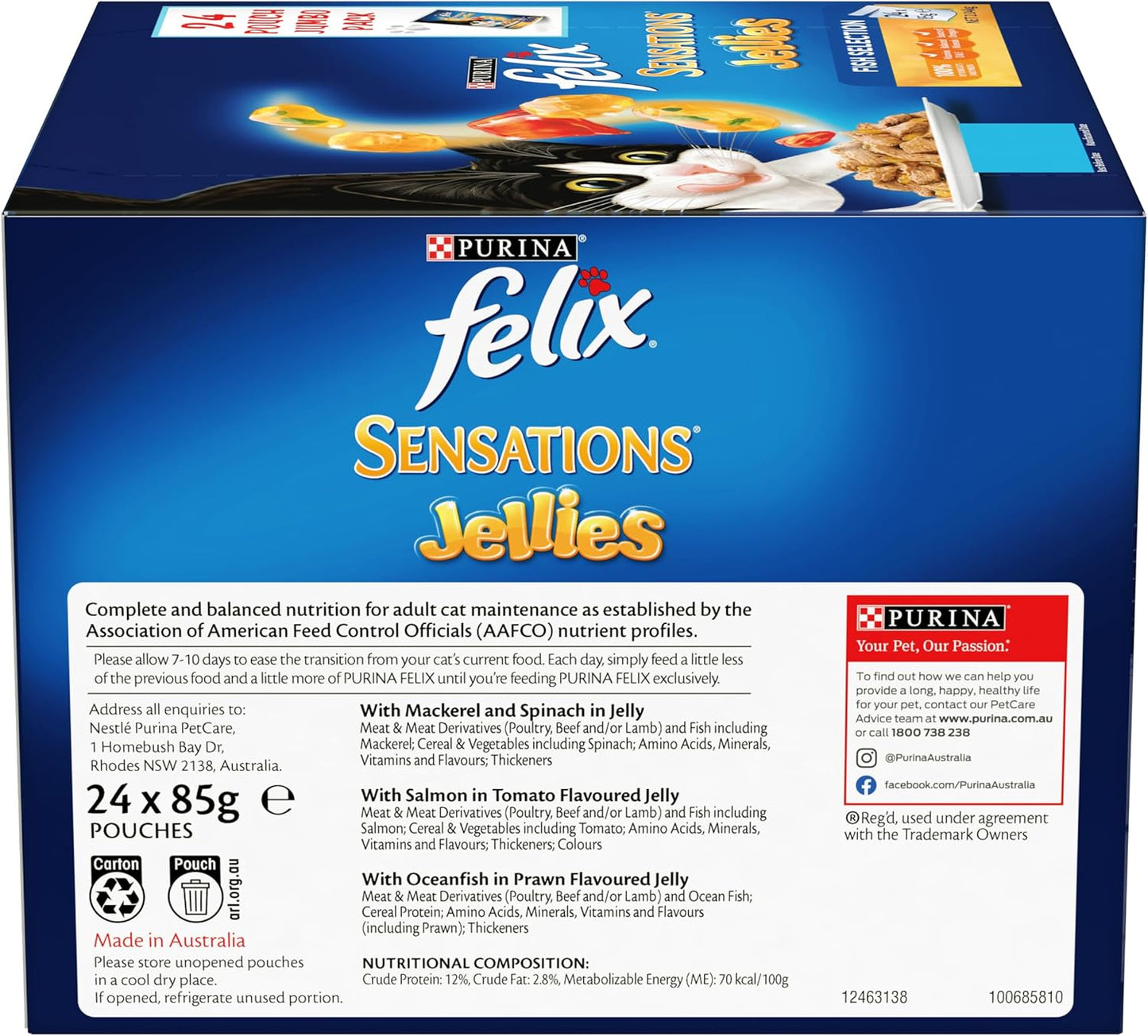 FELIX Adult Sensations Jellies Fish Selection Wet Cat Food 24x85g