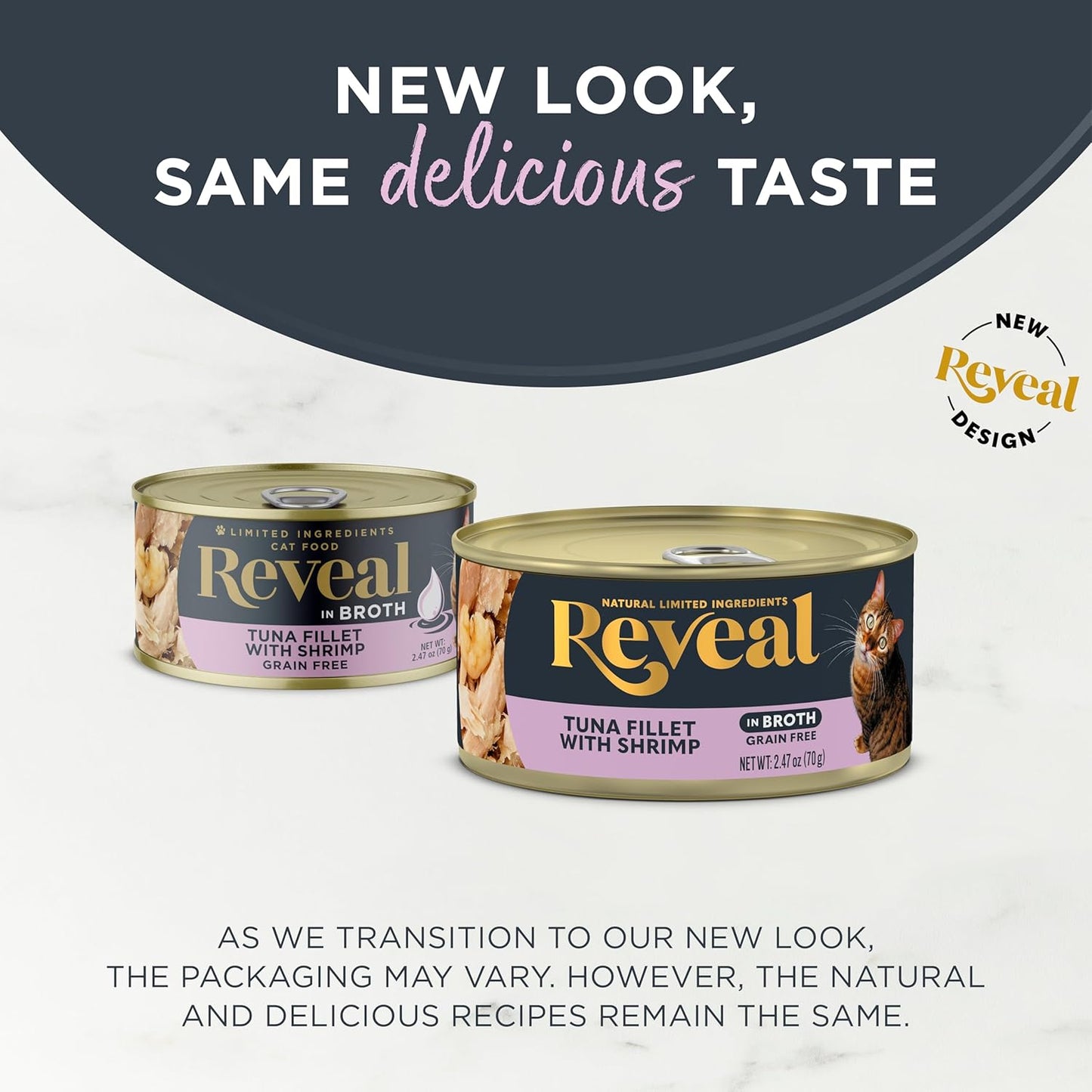 Reveal Natural Wet Cat Food, 24 Count, Grain Free,Tuna with Shrimp in Broth, 70g Tins