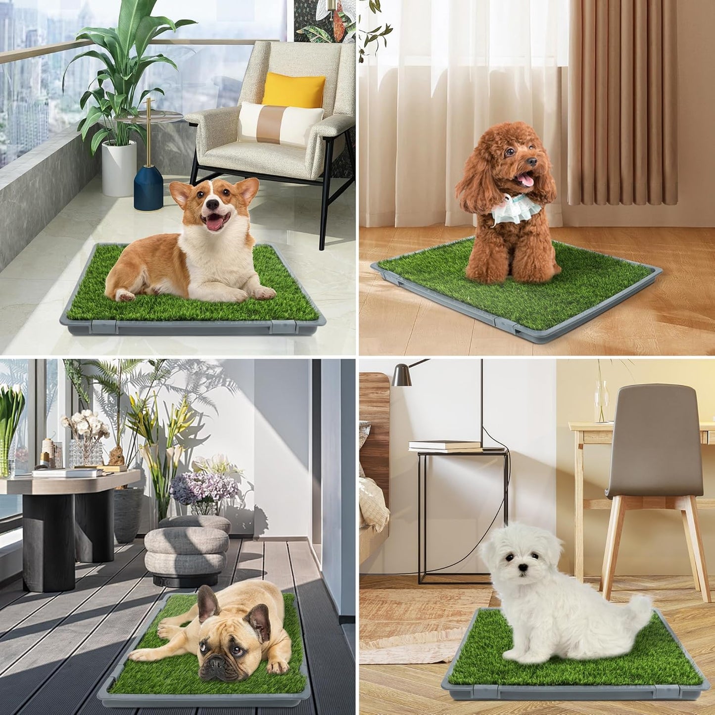 Dog Grass Pad with Tray: Reusable Training Pad with 2-Pack Replaceable Artificial Grass 22"x18" Grey