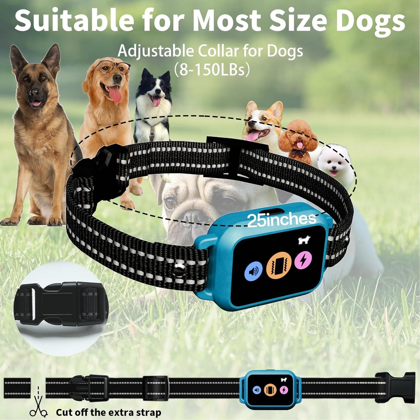 Frayo Dog Training Collar with Remote - 5 Training Modes 3300FT Electric Dog Shock Collar IP67 Waterproof Rechargeable E Collar for Large Medium Small Dogs (Blue)