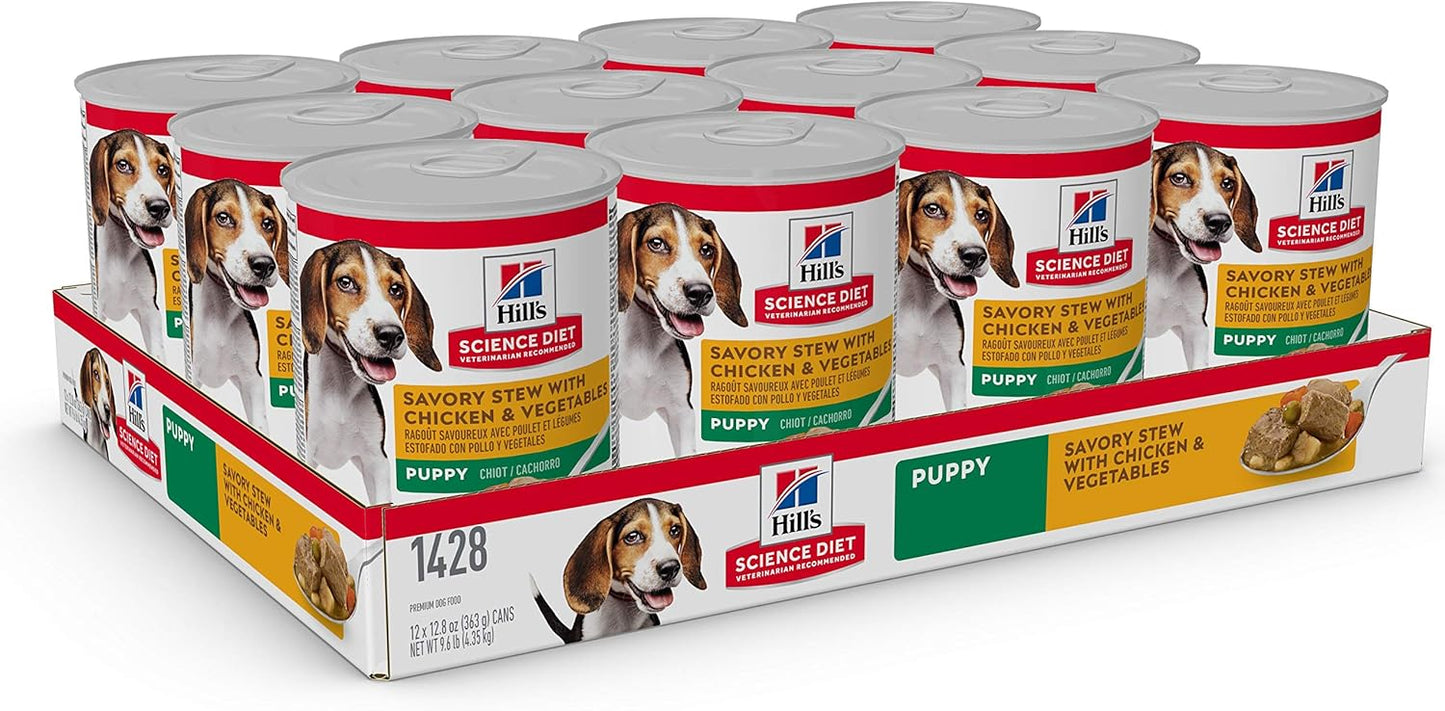 Hill's Science Diet Puppy Wet Dog Food, Savory Stew with Chicken and Vegetables, 363g, 12 Pack, Canned Dog Food