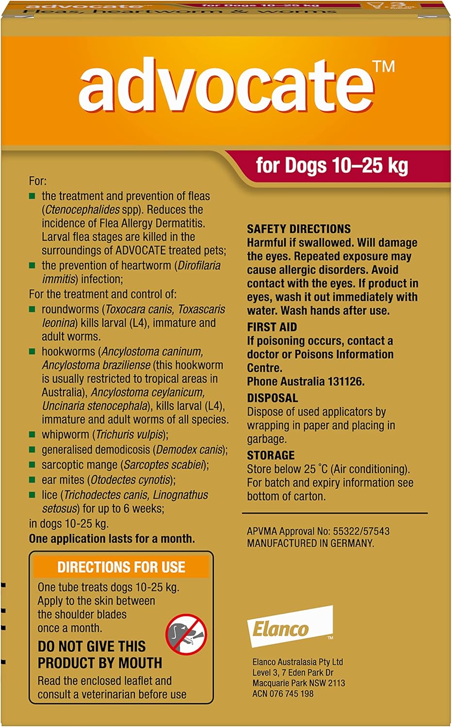 Advocate Dog, Monthly Spot-On Protection from Fleas, Heartworm & Worms, Three Pack Flea Treatment for Large Dogs 10-25 kg, 3 Pack