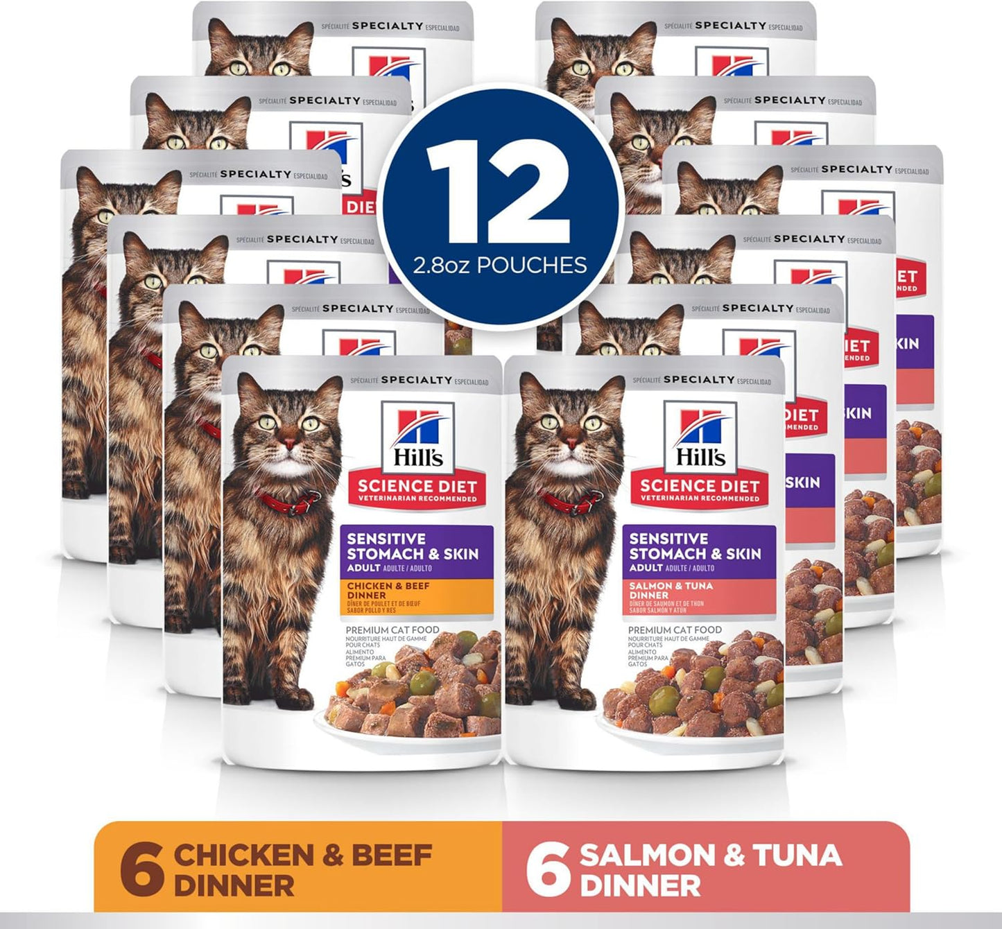 Hill's Science Diet Adult Sensitive Skin and Stomach Variety Pack Cat Food Pouches 12 x 80 g