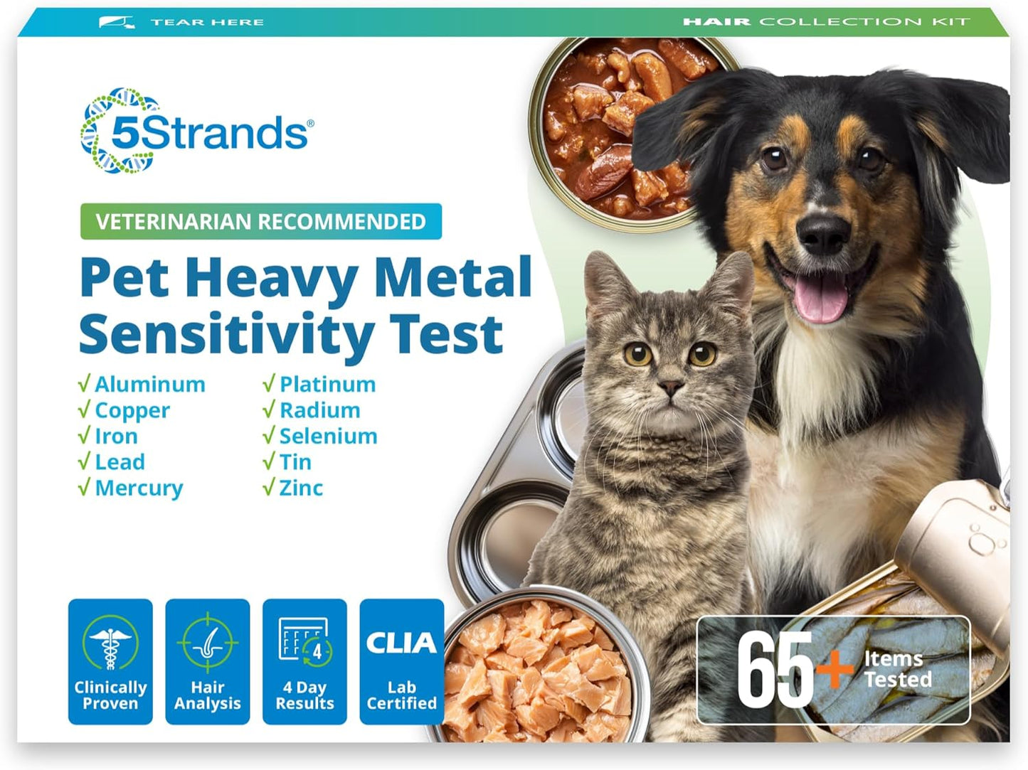 5Strands Pet Heavy Metal Sensitivity Test, at Home Hair Sample Test for Dogs and Cats, Identify Environmental Exposures, Create a Proactive Elimination Plan, Results in 4 Days
