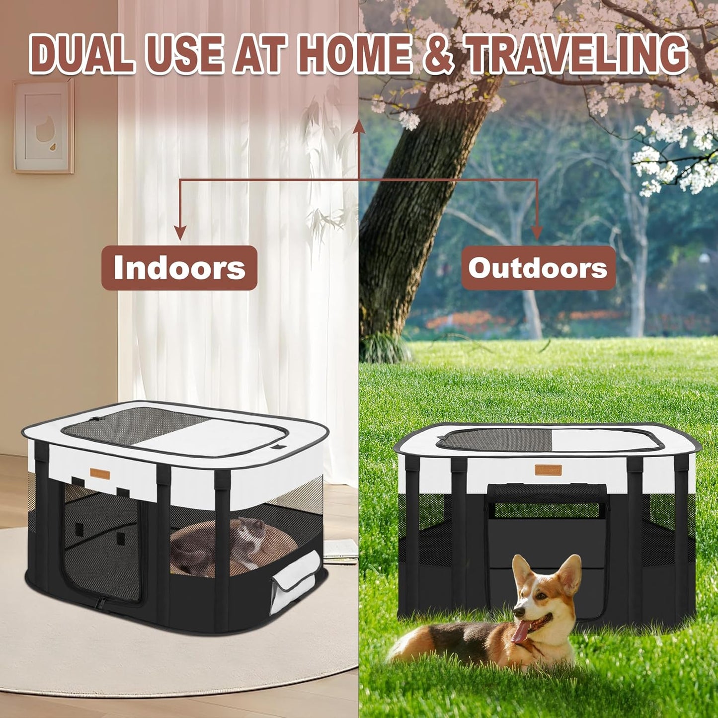 Dog Playpen - Foldable Cat Play Pens for Pubby,Kitten, Rabbit,Portable Pet Tent(Black-Small)