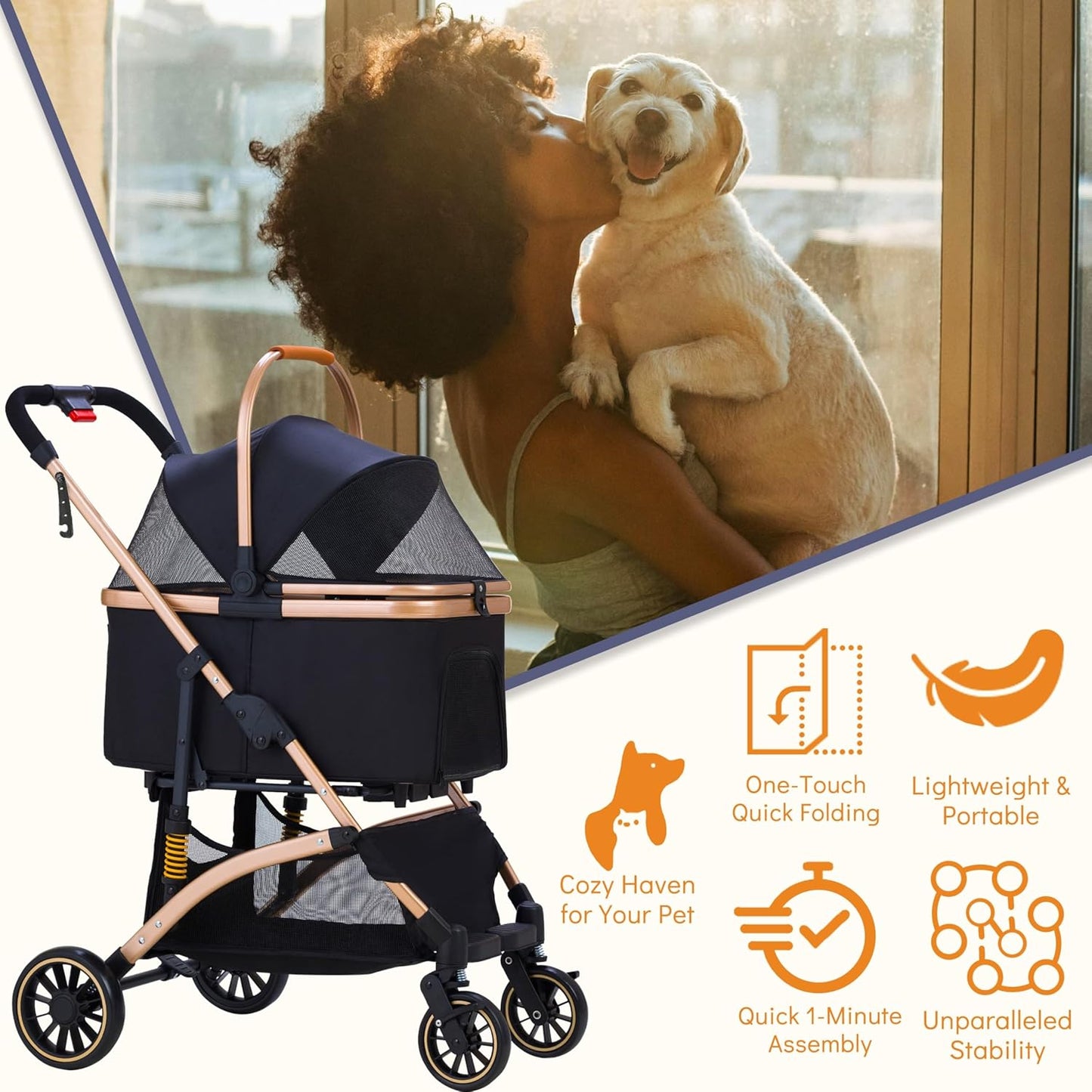 Pet Stroller for Small Dogs, Lightweight Small Dog Stroller for Dogs Cats with 6 Shock Absorption System