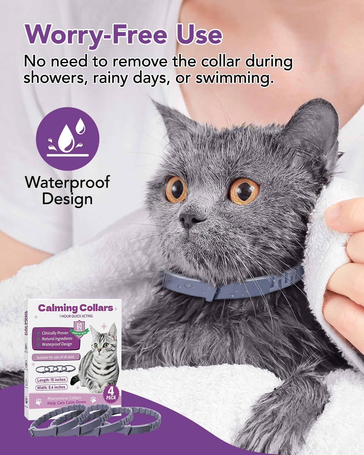 Calming Collar for Cats -4 Pack Soother Cats Calming Collars Anxiety Relief
