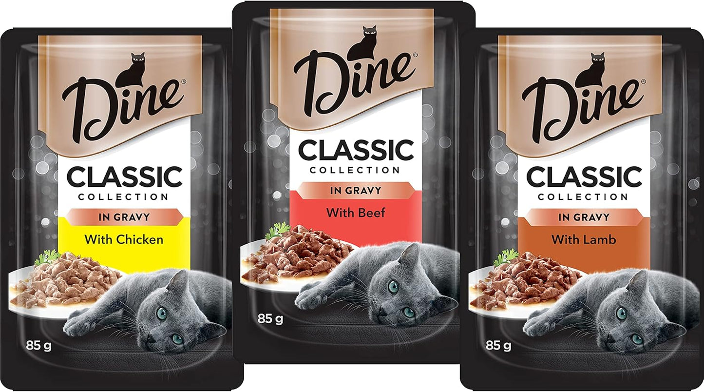 DINE Classic Collection Adult Wet Cat Food Succulent Selection in Gravy 12 x 85g, 5 Pack (60 Pouches)